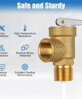 Brass temperature and pressure relief valve with lever and extension probe, 3/4 in NPT, all-brass body