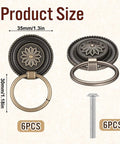 Antique Bronze Drawer Pull Rings Set Of 6 With Screws Vintage Cabinet Hardware 1.18 Inch Solid Zinc Alloy Knobs