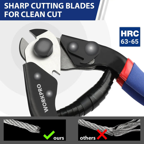 Close-up of heavy duty cable cutter for hard wire ropes and aircraft cables, seven and a half inch chrome vanadium steel jaw.