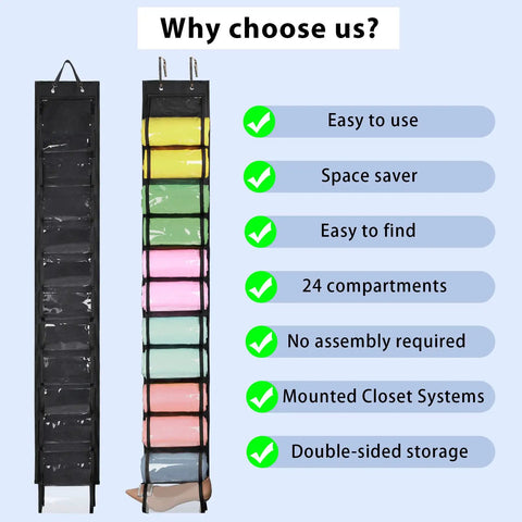 Get Your Closet Organized With This Super Cool Hanging Organizer Designed For Leggings Jeans And Clothes Featuring Twenty Four Compartments For Easy Storage And Access Every Time, black organizer with multi-color compartments