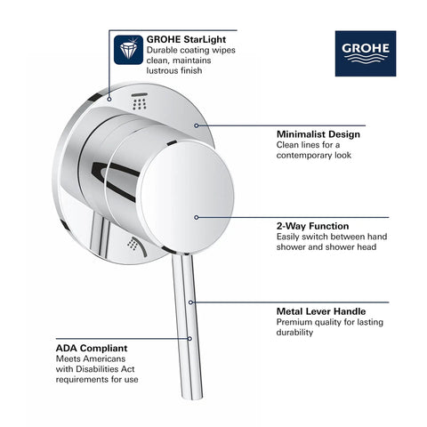 2 Way Diverter Trim In Brushed Nickel Infinity Finish With Metal Lever Handle And Wall Escutcheon For Shower Head And Hand Shower Scratch And Tarnish Resistant StarLight Finish Compatible With 2 Way Diverter Rough In Valves 29 900 29 901