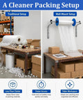 No Sweat Wall Mounted Bubble Wrap Dispenser And Foam Cushion Roll Holder showing organized packing area with less floor clutter.