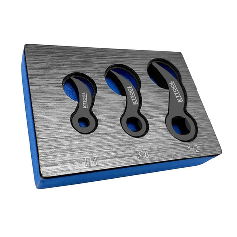 Three Piece Pro Grade Pry Bar Wrench Adapter Head Set For Car Repair showcasing adapter heads in chrome vanadium steel.