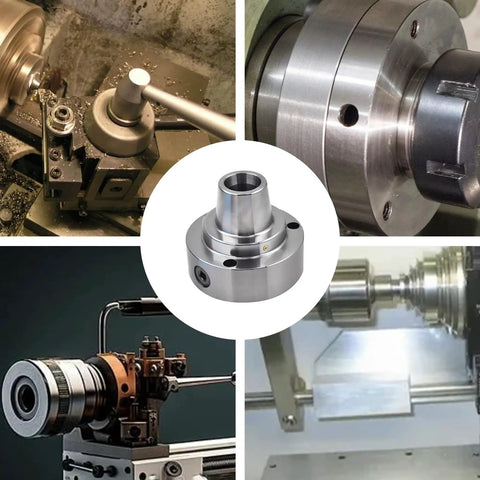 Beefy 5C Collet Lathe Chuck Closer With 5 Inch Plain Back in use on various lathes, featuring recessed 3.740x0.184 bore