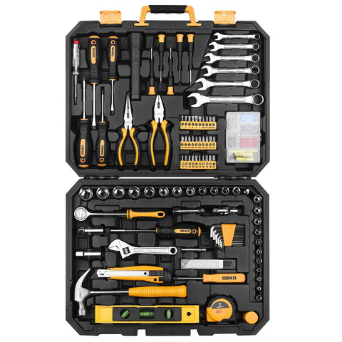 208 Piece General Household Hand Tool Kit With Plastic Storage Case Auto And Home Repair Ready DIY Must Have Set Open View