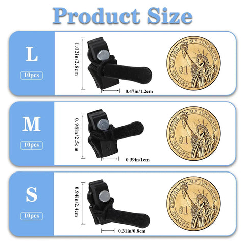 Image showing three sizes of the 30 Piece Zipper Repair Kit Universal Zipper Fixer Set with Plastic Detachable Pulls labeled L, M, S.