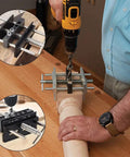 Tough As Nails Self Centering Dowel Jig Kit With Wide Capacity Drill Guide For Zero Guesswork Woodpin Alignment and Quick Swap Bushings in use.