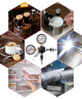 Draft beer nitrogen regulator with dual gauges and relief valve, CGA580, 5/16 inch outlet, front view