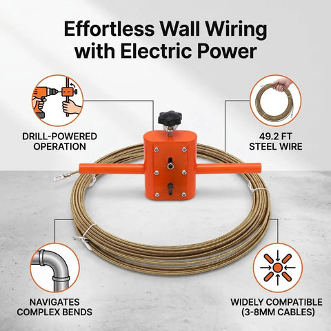 Semi Automatic Cable Threading Tool Kit With Lightweight Aluminum Alloy Build And One Button Clamp, Works For One Eighth To Five Sixteenth Inch Pipes, Ideal For Fast Wall Wiring And Hidden Conduit Installations, 49.2 ft steel wire
