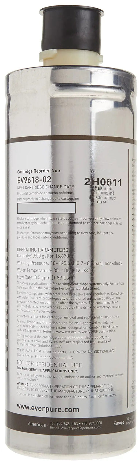 Silver OCS2 Quick Change Filter Cartridge for Everpure QL Series Water Filtration with visible instructions and UPC label