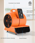 Heavy Duty 1/2 HP Air Mover Delivers 2600 CFM, Portable Blower For Carpets, Floors And More, 3 Speed Settings, 4 Adjustable Angles