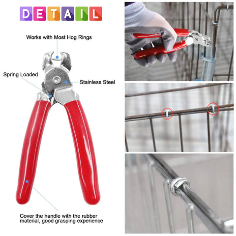 Hog Ring Pliers Kit With 360 Pcs Steel Rings 1/2 Inch 3/4 Inch 3/8 Inch And Anti Cutting Gloves for upholstery, fencing, DIY
