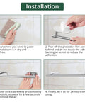 Installation steps for Self Adhesive Bathroom Hardware Set With 16 Inch Towel Bar Toilet Paper Holder and 3 Towel Hooks.