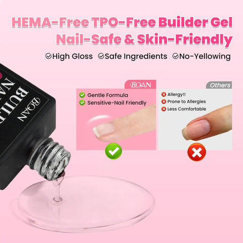 HEMA Free Builder Gel Kit With White And Nude Two Color Set And Brush Beginner Friendly Safe For Sensitive Nails Low Odor