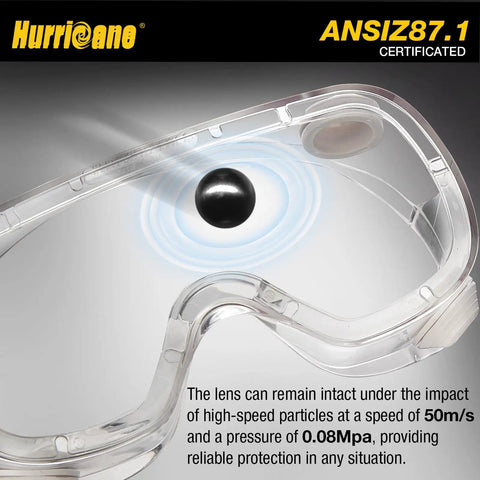 Close-up of 2 Pack PVC Safety Goggles With UV400 Transparent Lenses White Vent Valve Anti Fog Comfort Fit And Adjustable Elastic Band