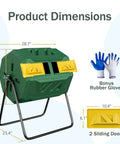 43 Gallon Green Dual Chamber Garden Compost Bin With 360 Degree Rotating Tumbler Easy Open Door And Large Openings No Fuss Hands Free Turning Durable Iron And PP Construction For Simple Scraps Management