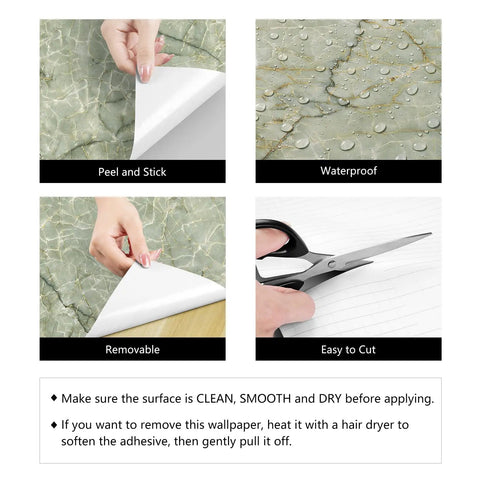 Grey Green Marble Contact Paper Waterproof Peel And Stick Wallpaper Roll For Kitchen Cabinets Backsplash And Countertops Removable