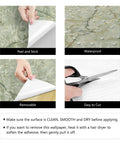 Four panels showing Marble Grey Green Self Adhesive Contact Paper 160 x 36 Inch Peel And Stick Vinyl Wallpaper features.