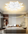 Premium Dope Modern LED Ceiling Light With 15 Leaf Shape Heads Flush Mount 120W in elegant bedroom setting.