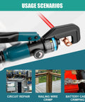 Close-up of a 6 Ton Hydraulic Crimping Tool With 9 Die Pairs For 12 AWG To Two Zero Battery Cable Lugs And Wire Rope Crimper Heavy Duty