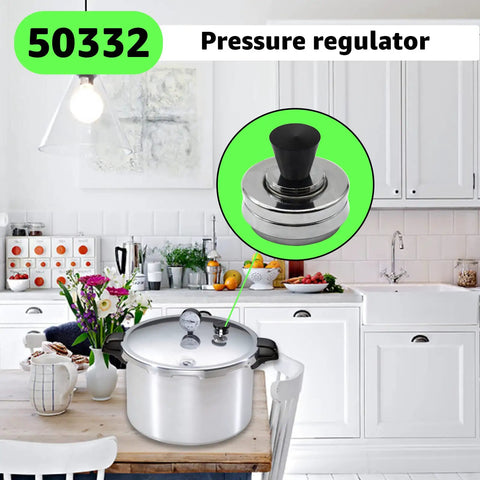 Three Piece Pressure Regulator Kit For Presto Pressure Canners And Cookers 5 10 15 Lbs on kitchen table with pressure cooker.