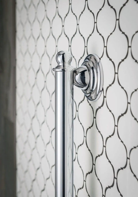 Close-up of Beefy 18 Inch Chrome Stainless Steel Bathroom Grab Bar For Safe Shower Or Tub Supports Up To 500 Lbs