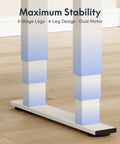 Close-up of four-leg frame design of Premium Four Leg Height Adjustable Standing Desk With Natural Maple Surface And Rock Solid Anti Wobble Engineering For No Stress Home Office And Multi Monitor Setups.