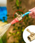 2 Pack Solid Brass Garden Hose Shut Off Valves 3/4 Inch with extra washers in use, showing smooth water flow and ergonomic handle.
