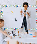 Lab Themed Bulletin Board Border 65.5 Feet Long 2.8 Inch High For Classroom Decor shown around a whiteboard in a classroom.