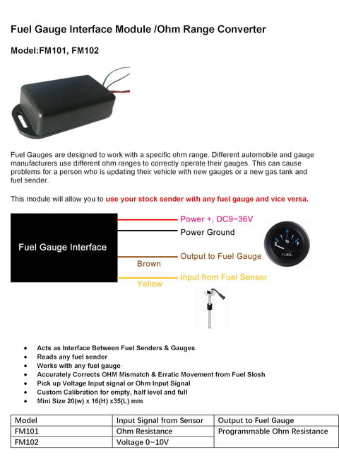 Ohm Signal Inverter Fuel Gauge Converter Interface for Level Tank Senders and Gauges showing connections and wiring diagram