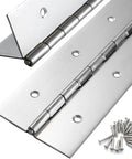Two Pack Pro Grade 304 Stainless Steel Piano Hinges 16 Inches Long By Three Inches Wide Heavy Duty Build For Cabinet Doors And Toolboxes Crafted For Serious Load Bearing Tasks With Zero Flex Guarantee with screws.