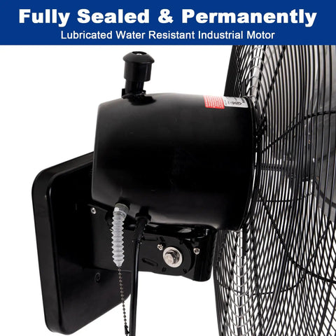 Side view of Beefy 20 Inch Wall Mounted Outdoor Fan With 4750 CFM Three Speed Setting Heavy Duty Industrial Weatherproof Design
