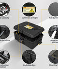 Huge Outdoor Electrical Box Waterproof 12 Inch X8 Inch X5 Inch Heavy Duty IP54 Weatherproof Extension Cord Cover With 8 Cable Entry For Power Strips Outlet Plugs And Holiday Lights Rain Protection That Will Kick Butt Black, showcasing lockable clips and large capacity.