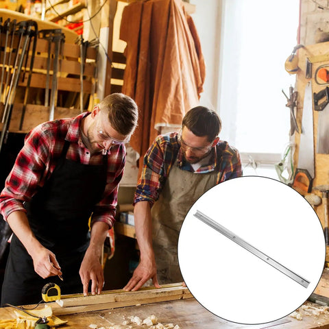 Two woodworkers using Pro Grade Aluminum Miter Track Jigs T Slot Guide For Woodworking Router Table And Tablesaw Clamping Fixture