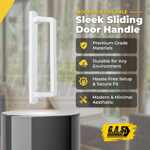 Ten Inch Exterior Sliding Glass Door Handle Replacement For Patio Doors White Finish Durable Diecast Construction Ideal For Exterior Sliding Glass Door Replacement On Homes And Offices Providing Smooth Operation And Secure Latching