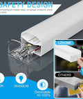 Close-up of Hexagon LED Garage Light 72 Pack 79200LM showing safety design and dimmable feature, honeycomb panel detail visible