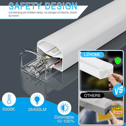 Close-up of Hexagon LED Garage Light 72 Pack 79200LM showing safety design and dimmable feature, honeycomb panel detail visible