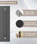 8-3/5 Inch Sliding Barn Door Handle Matte Black Finger Pull Flush Mount, carbon steel with rust-proof powder coating, shown vertical
