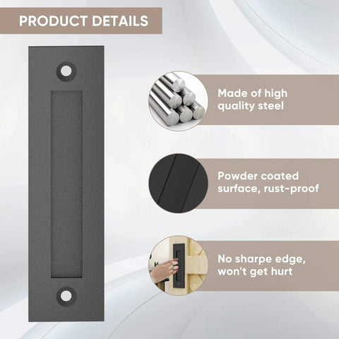 8-3/5 Inch Sliding Barn Door Handle Matte Black Finger Pull Flush Mount, carbon steel with rust-proof powder coating, shown vertical