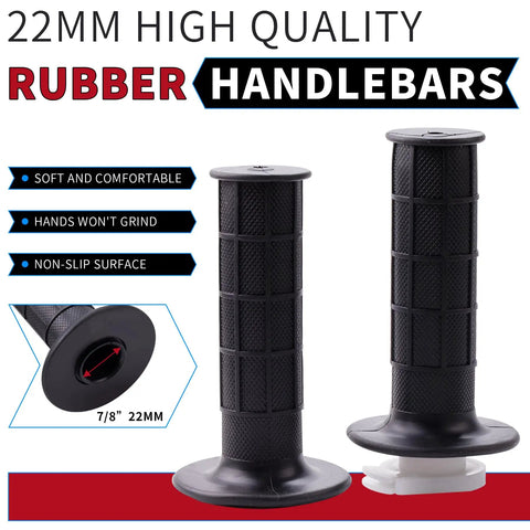 22mm high-quality rubber handlebars shown with textured non-slip grip and 7/8 inch size label