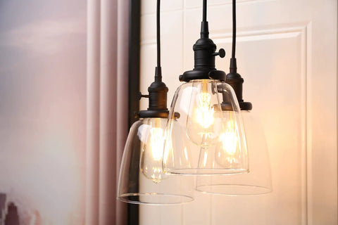 Industrial Pendant Ceiling Light In Black Finish With 5.7 Inch Oval Glass Shade, E26 Socket Compatible For Incandescent LED CFL Halogen Bulbs, 60W Max