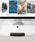 Under Desk Keyboard Tray With Smooth Sliding Drawer And Ergonomic Mount Rock Solid Polypropylene Design Keeps Comfy Typing Posture And Frees Up Serious Office Desk Space For Hassle Free Install shown under monitor.