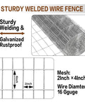Heavy Duty Galvanized Welded Wire Fence Roll 4 Ft By 100 Ft With 2x4 Inch Mesh, 16 Gauge Hardware Cloth For Strong Backyard Protection And Poultry Netting, Garden Fence roll with 2x4 inch mesh and 16 gauge wire