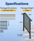 Specifications of 2 Pack Galvanized Steel Hand Rails For Outdoor Steps With 27.1 Inch Curved Ends And Safety Balusters