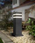 Round 18 Inch All Weather Outdoor Bollard Light Fixture With 60W E26 Socket 120V Dimmable Waterproof Compatible LED CFL Incandescent Bulbs ETL Listed Black Landscape Pathway Lantern, illuminating garden path