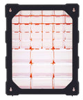 Front view of Wall Mount Cabinet Organizer With 39 Drawers And Removable Dividers, Doubles Capacity To 78 Compartments For Hardware, Craft Supplies, And Small Parts, DIY Friendly, Black And Orange Plastic Garage Storage System, 15 By 6.3 By 18.6 Inches