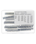 Front view of SMD chip resistor kit 2512, 330 pcs, 33 values, 5% tolerance in clear case