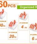 Lever Wire Connectors Kit 60 Pieces With 2 Port 3 Port 4 Port 5 Port Push In Wire Nuts For AWG 28 12 Test Hole Reusable Quick Splice