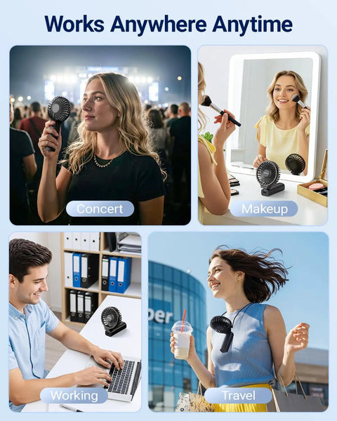 Must-Have On The Go Personal Portable Fan With 5000mAh Battery, 6 Speeds used during concert, makeup, working, and travel.