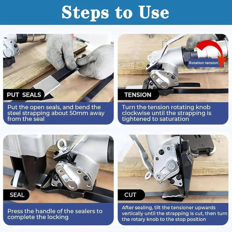 Steps to use Boss Tier Pneumatic Steel Strapping Machine Heavy Duty Industrial Banding Tool for effective metal strapping.